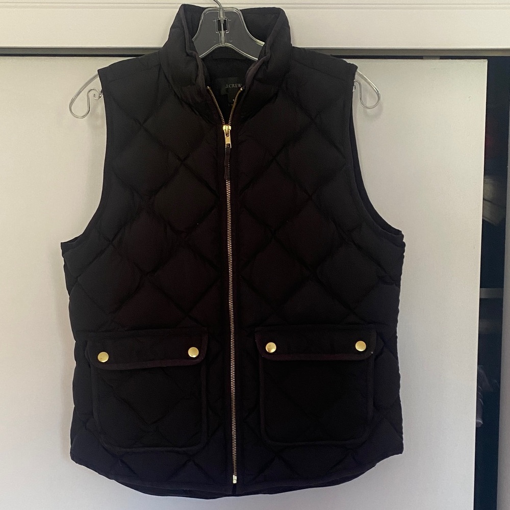 J. Crew Black Quilted Vest with Gold Details